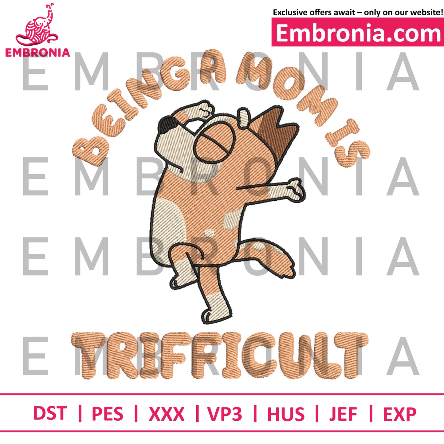 Bingo being a mom embroidery