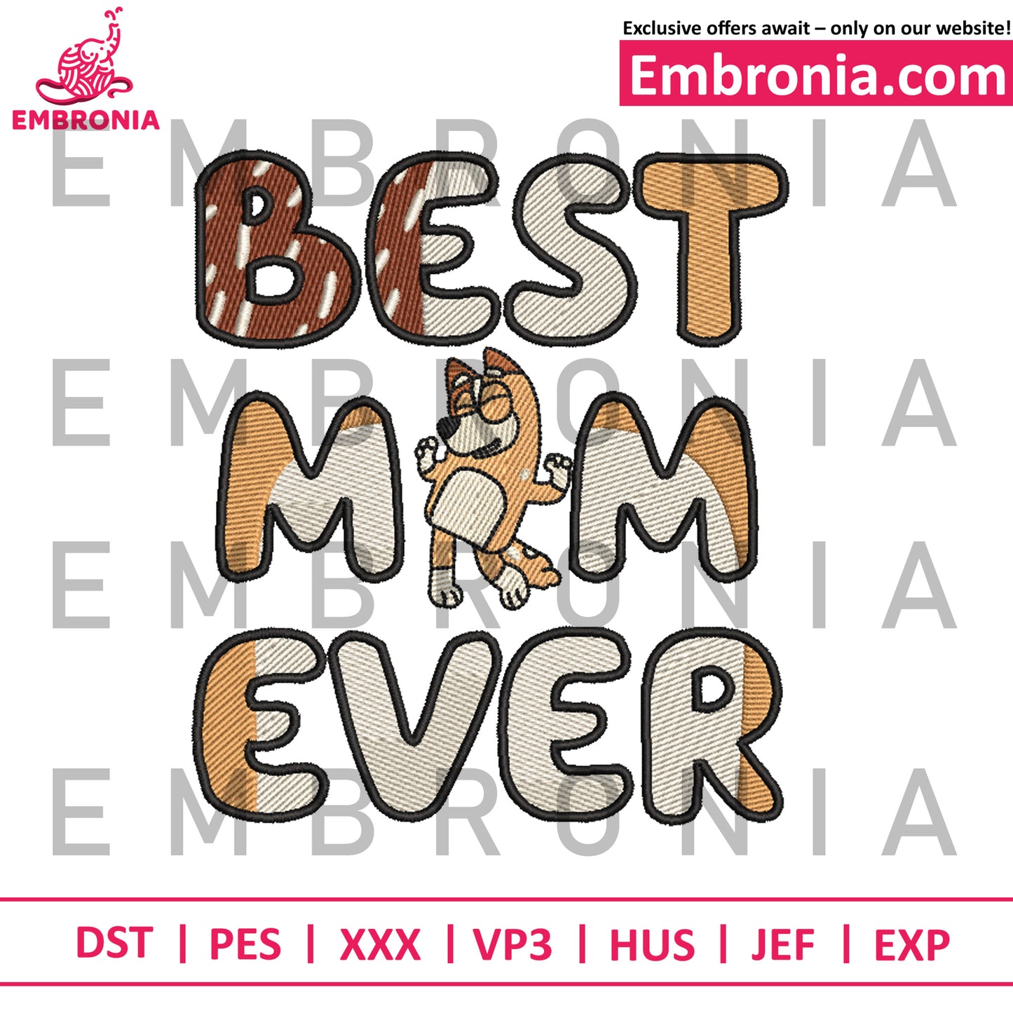 Bluey best mom ever embroidery