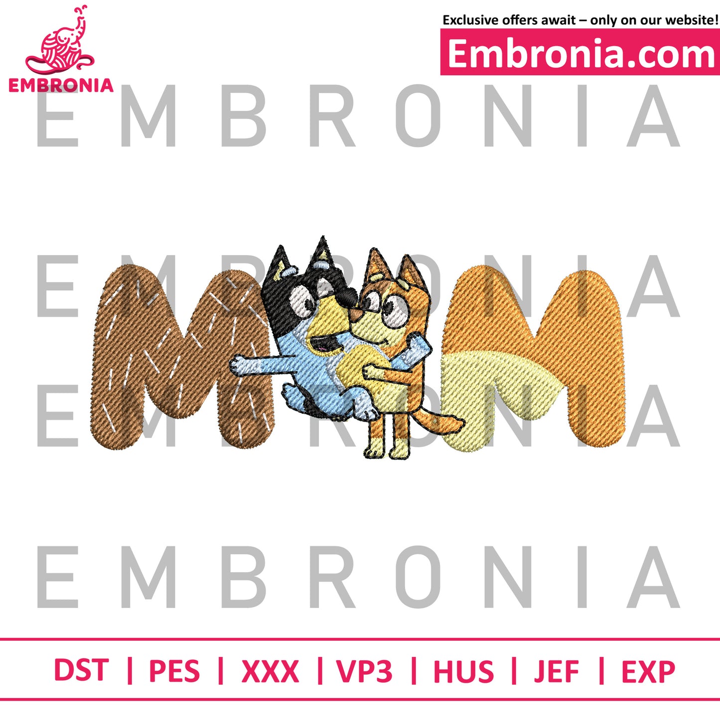 Bluey bingo mum embroidery