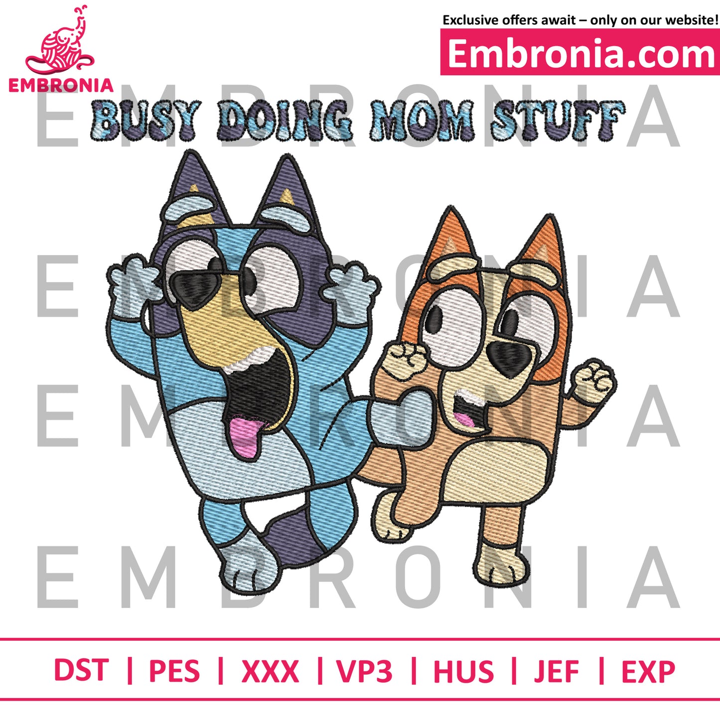 Bluey busy doing mom stuff embroidery