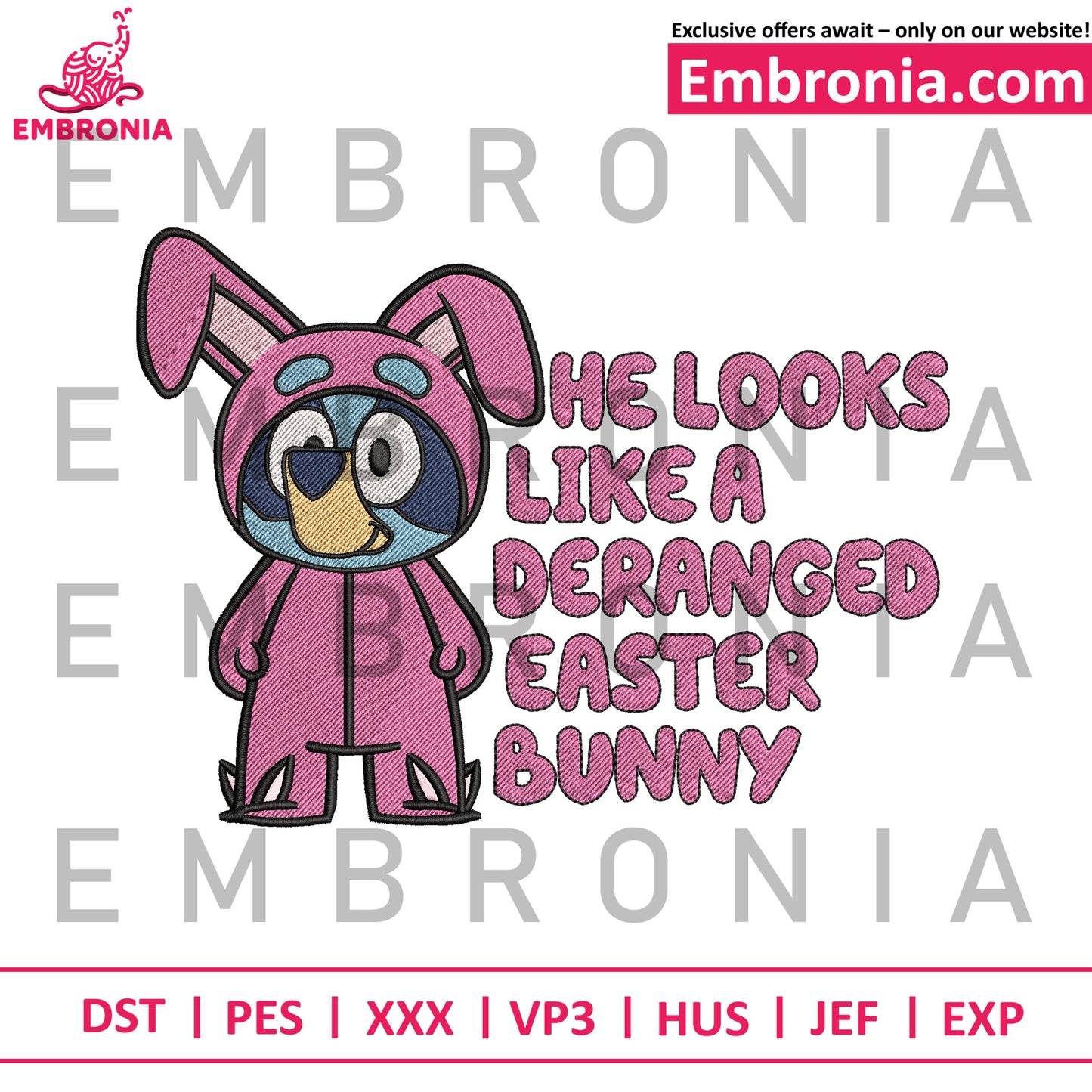 Bluey easter embroidery design