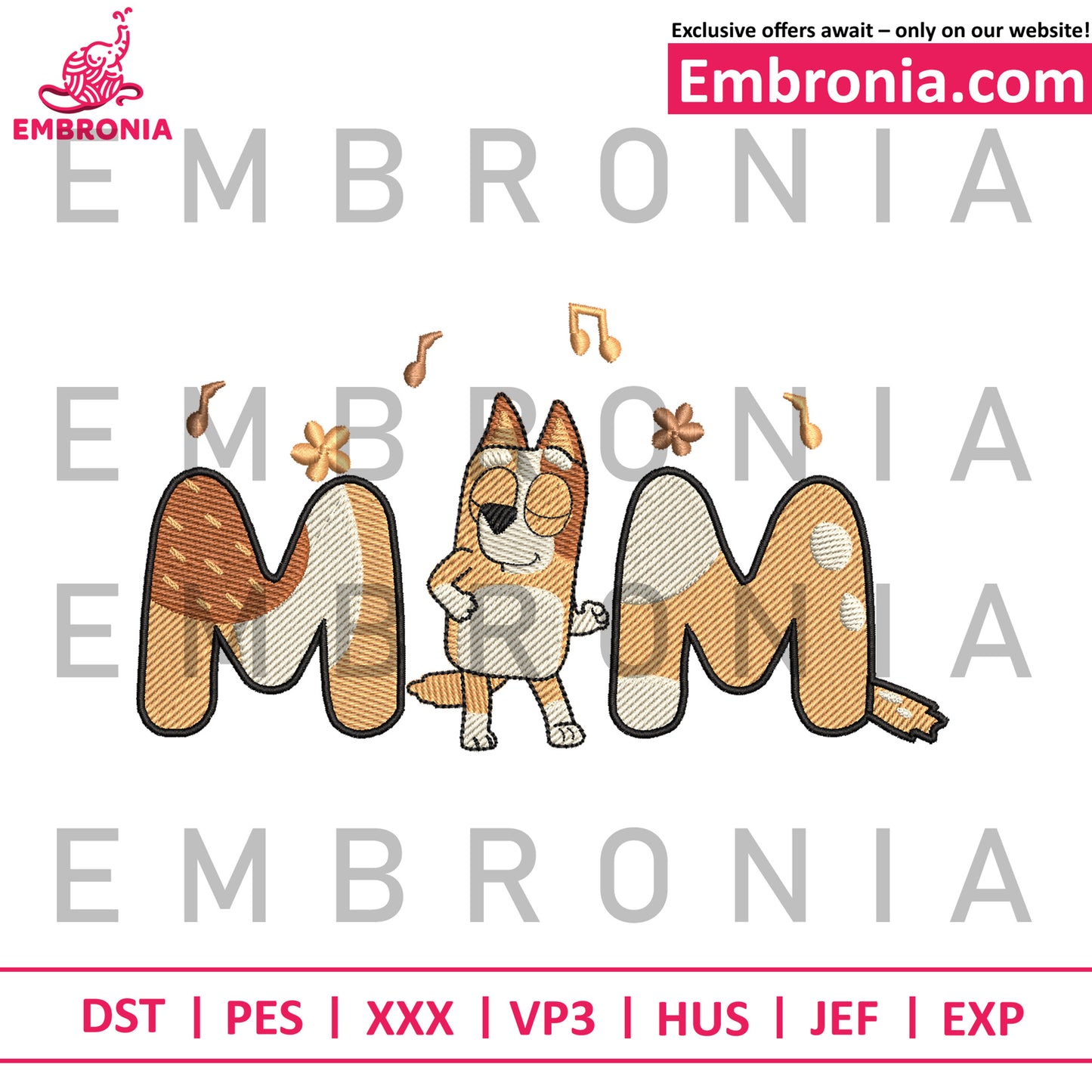 Bluey mom embroidery design, bluey episodes embroidery, bluey toys embroidery