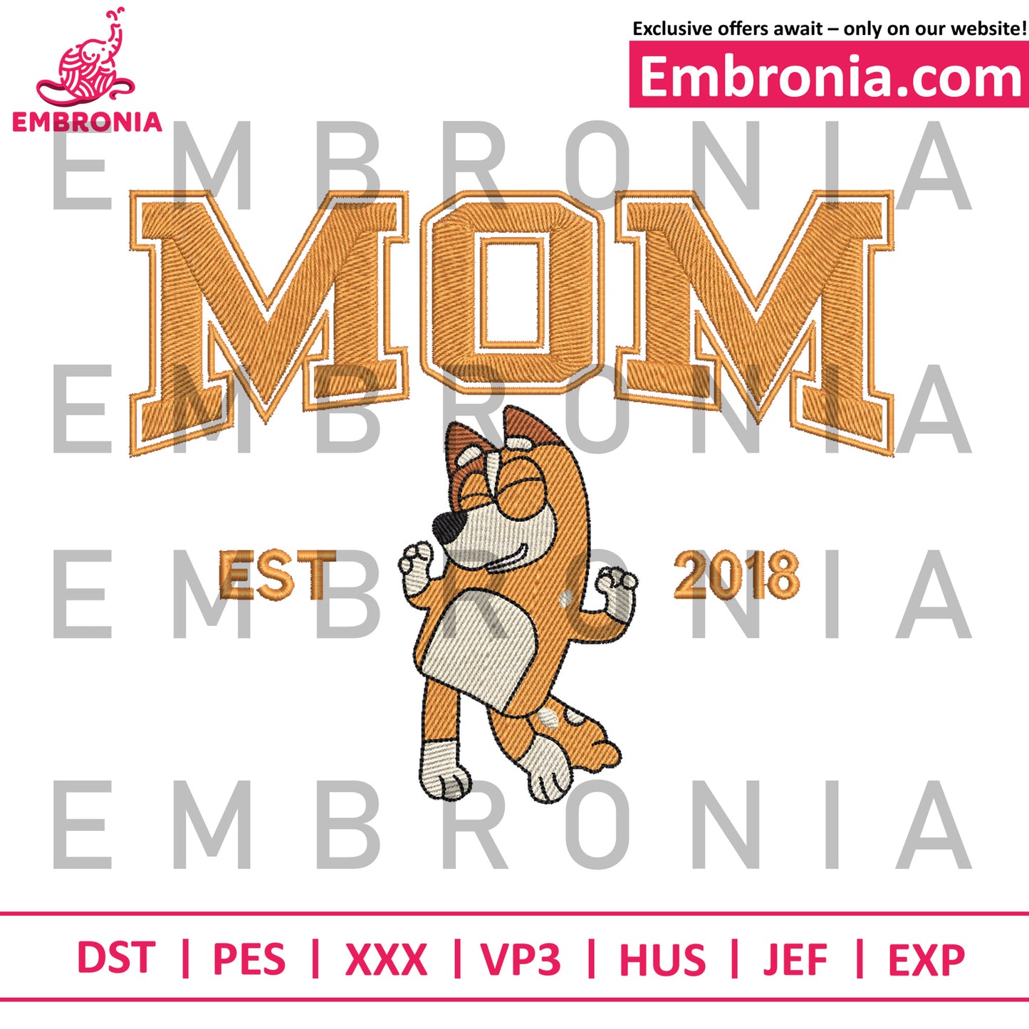 Bluey mom est 2018 embroidery