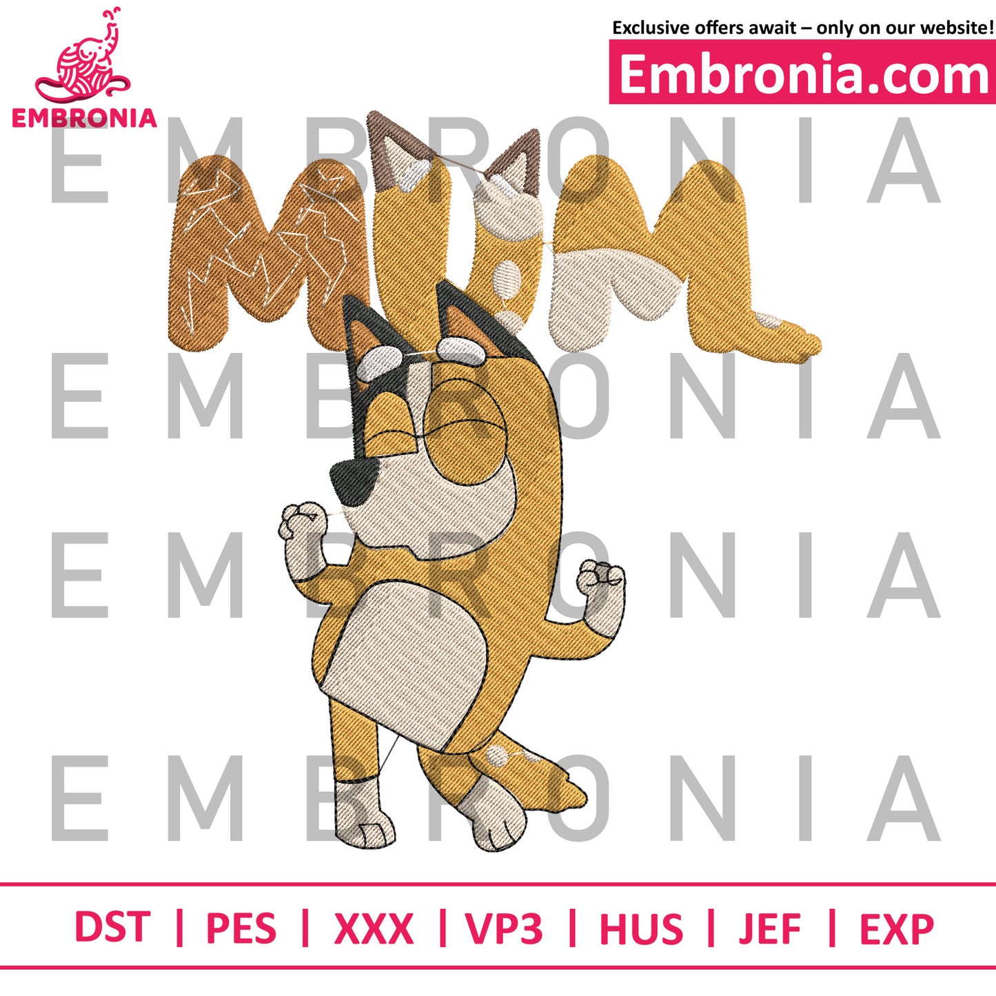 Bluey mum embroidery