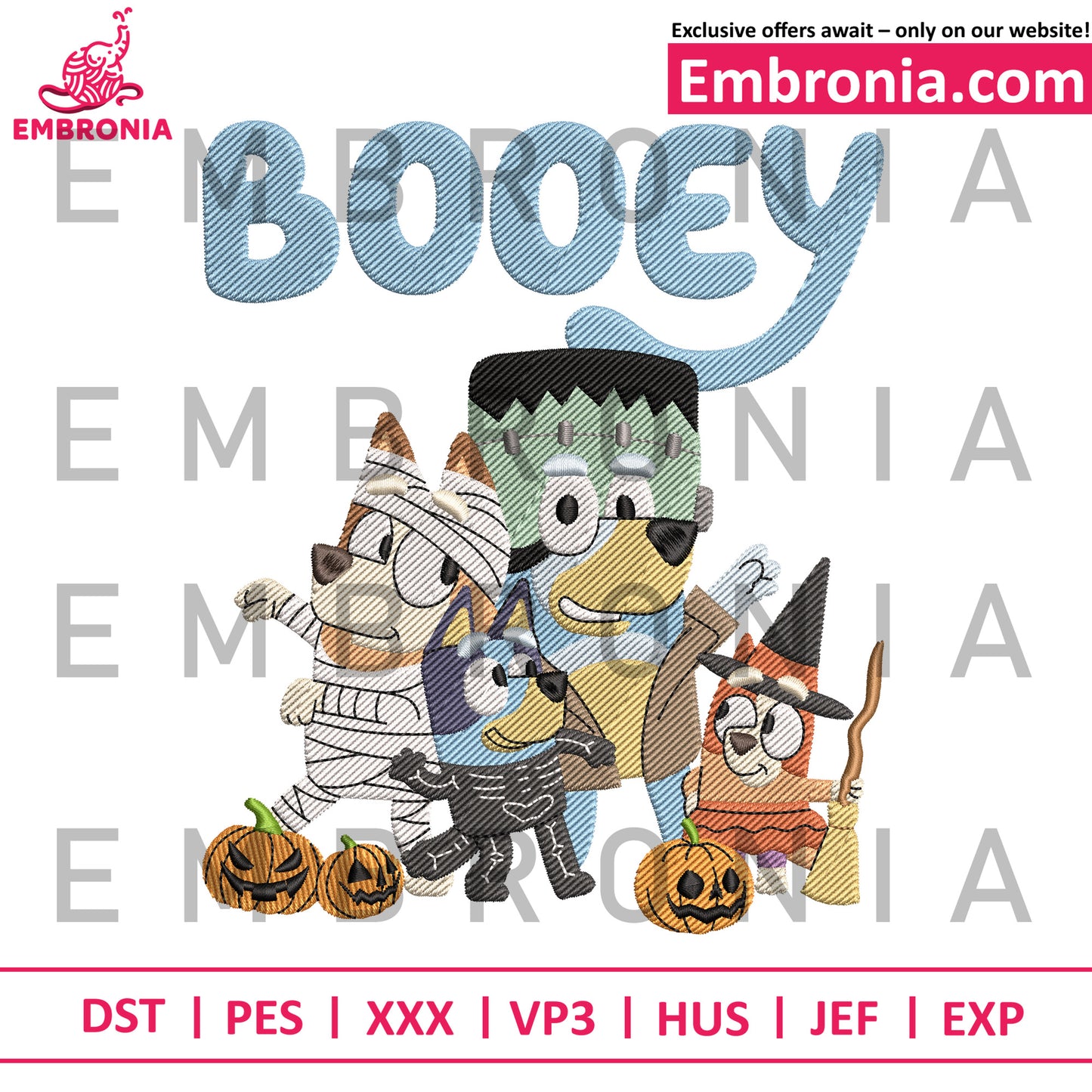 Booey characters embroidery