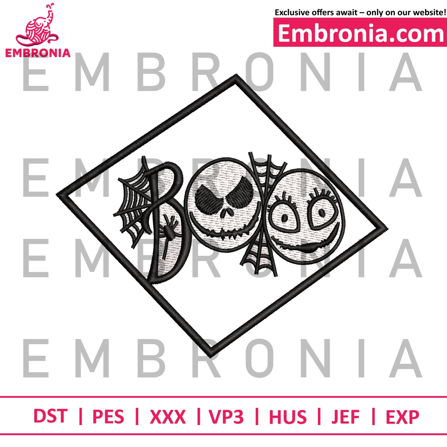 Boo jack skellington embroidery design