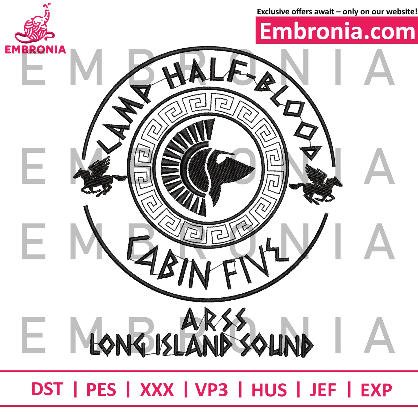 Calm logo embroidery, half blood logo embroidery, camp half-blood crest embroidery