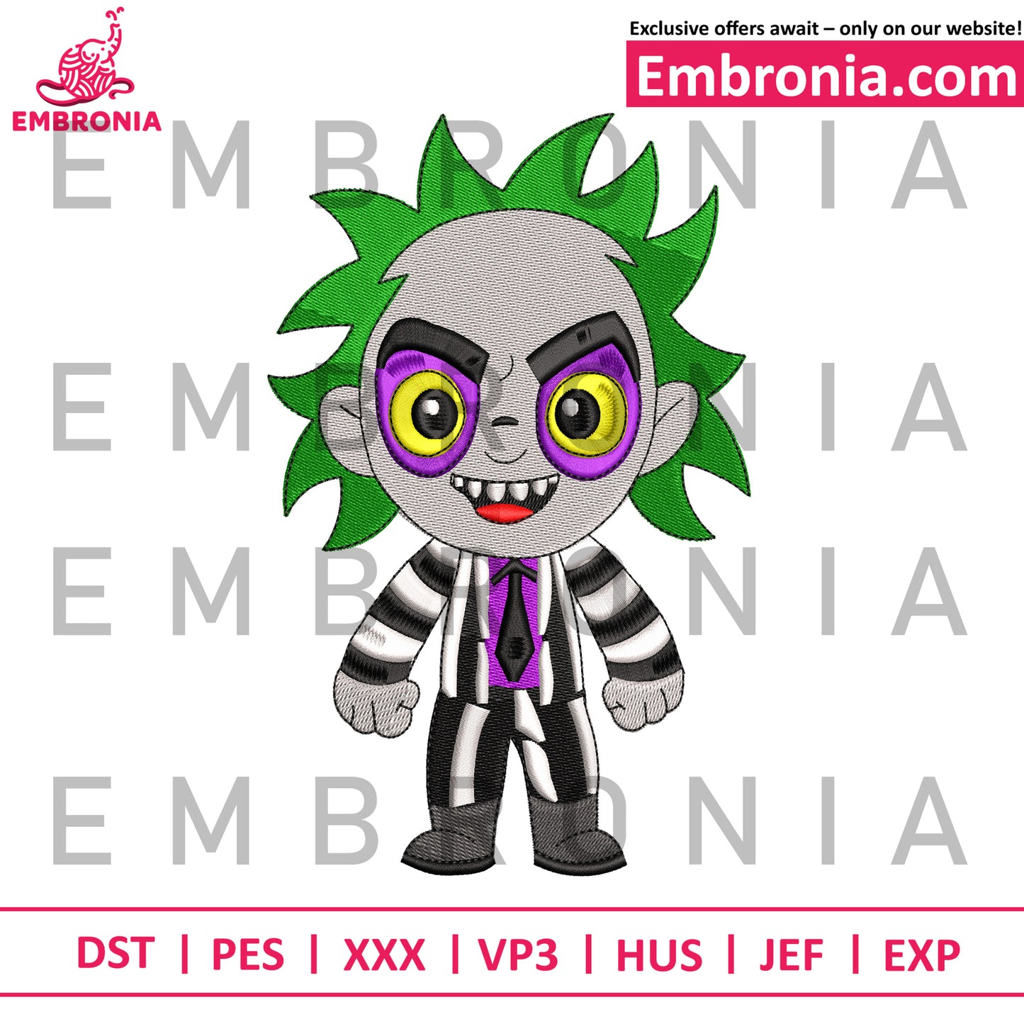 Chibi beetlejuice embroidery design