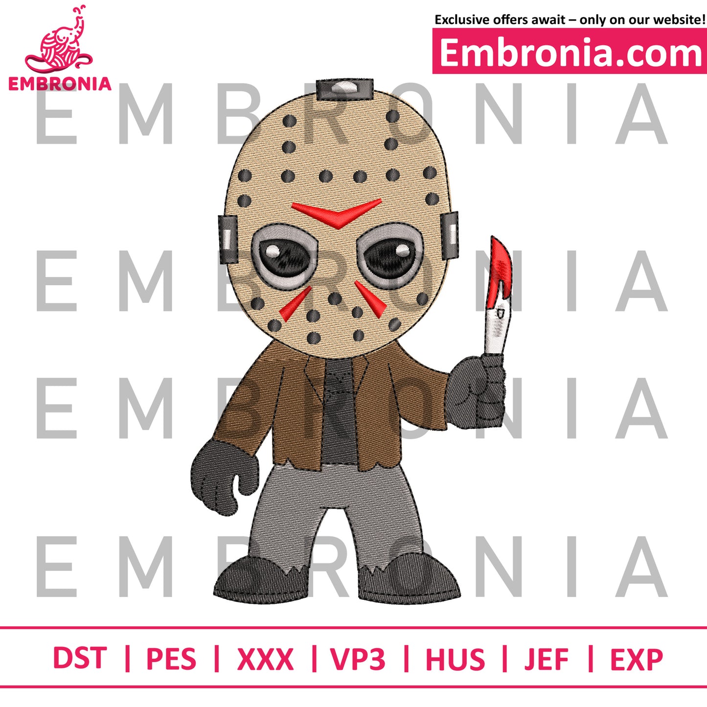 Chibi jason embroidery design