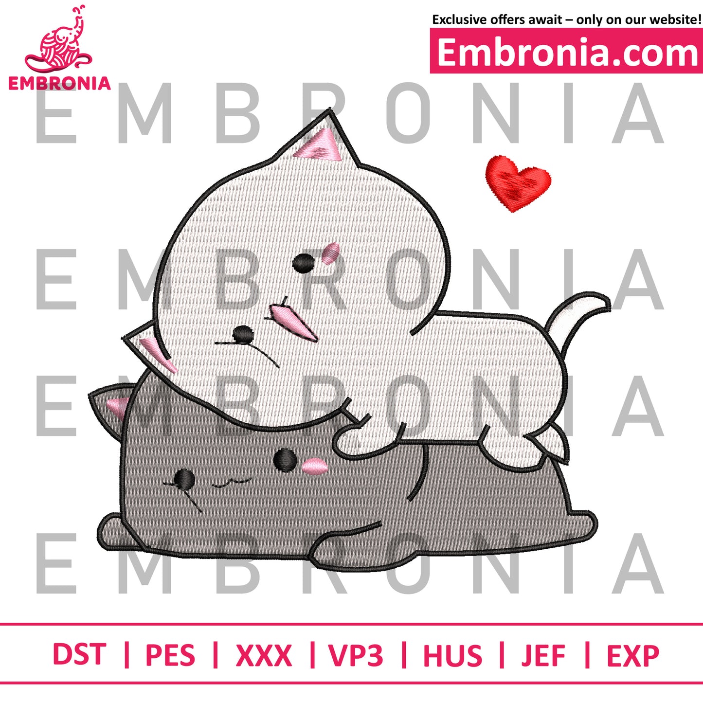 Couple cat cute design love embroidery, kawaii style embroidery, couple cat cute design embroidery