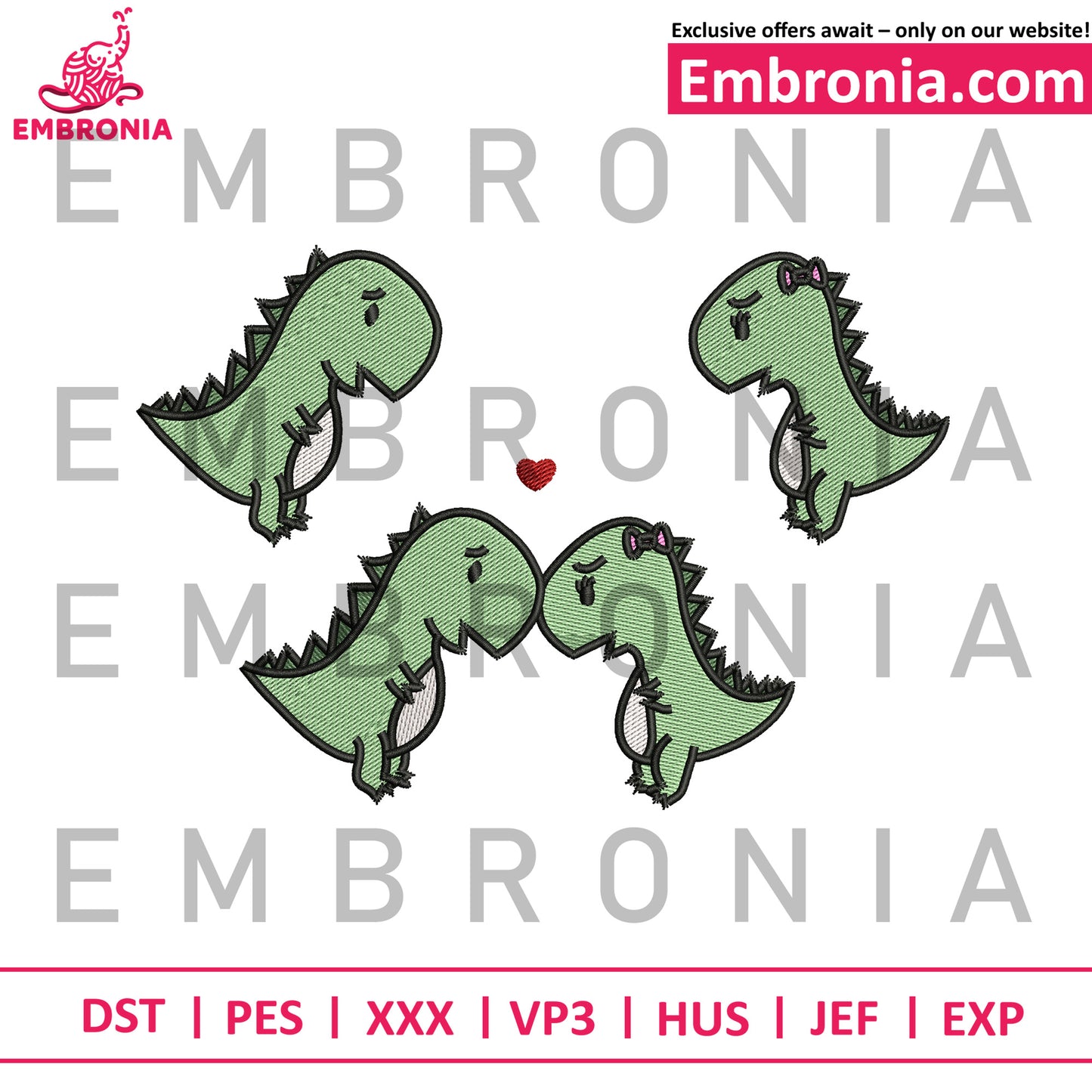 Cute couple dinosaur embroidery
