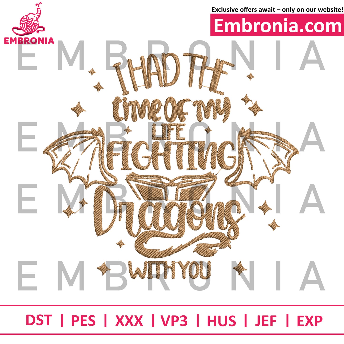 Fighting dragons fire embroidery