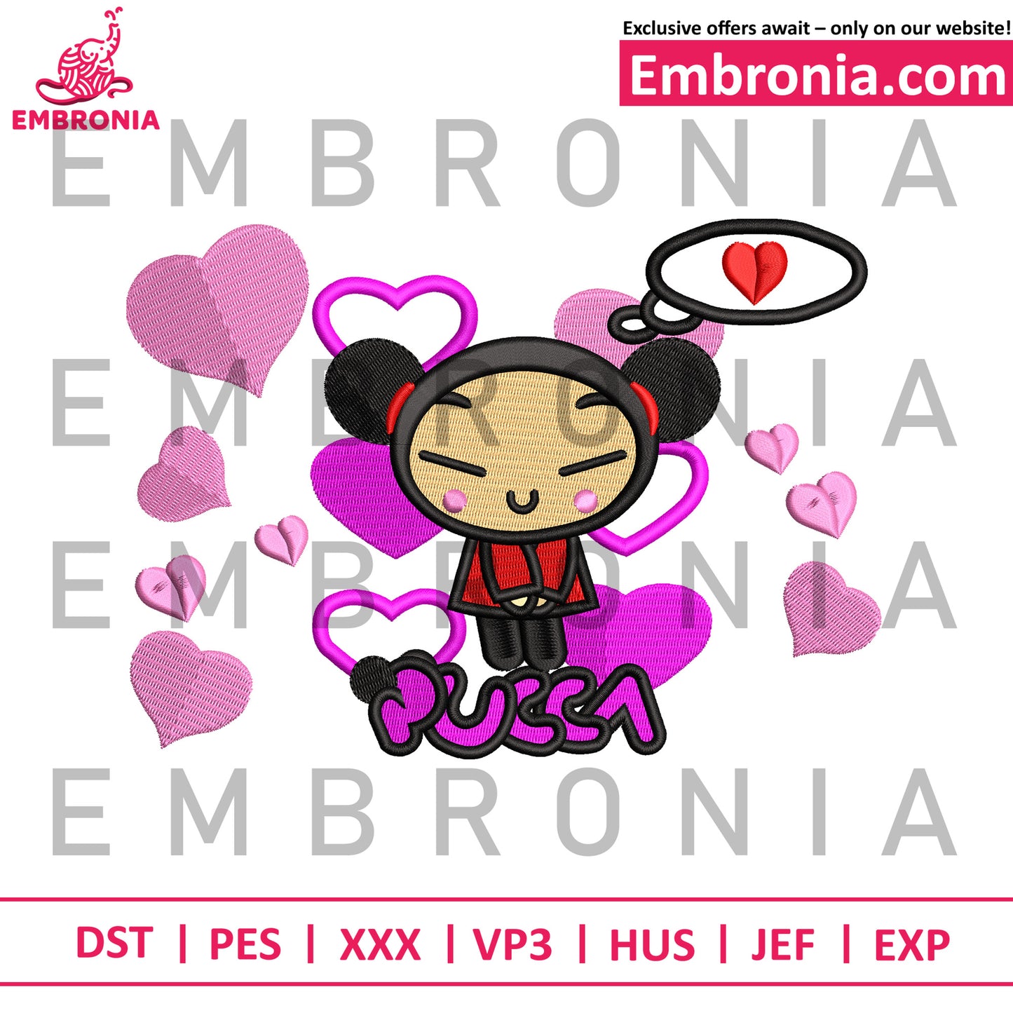Pucca love cartoon embroidery design