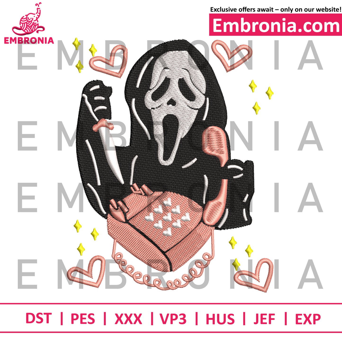 Ghost face scream embroidery