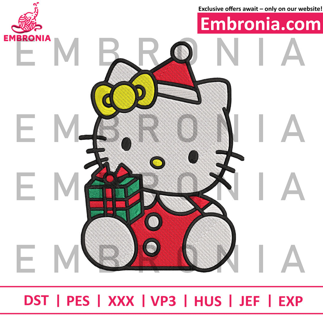 Hello kitty christmas embroidery design