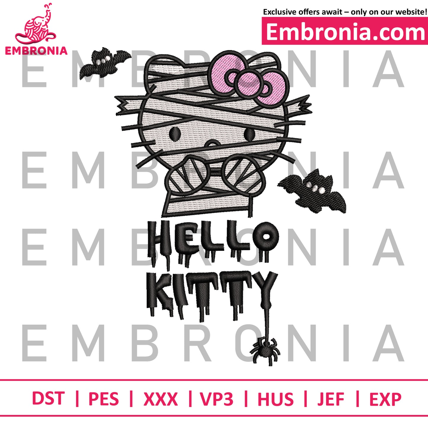 Hello kitty mummy embroidery design