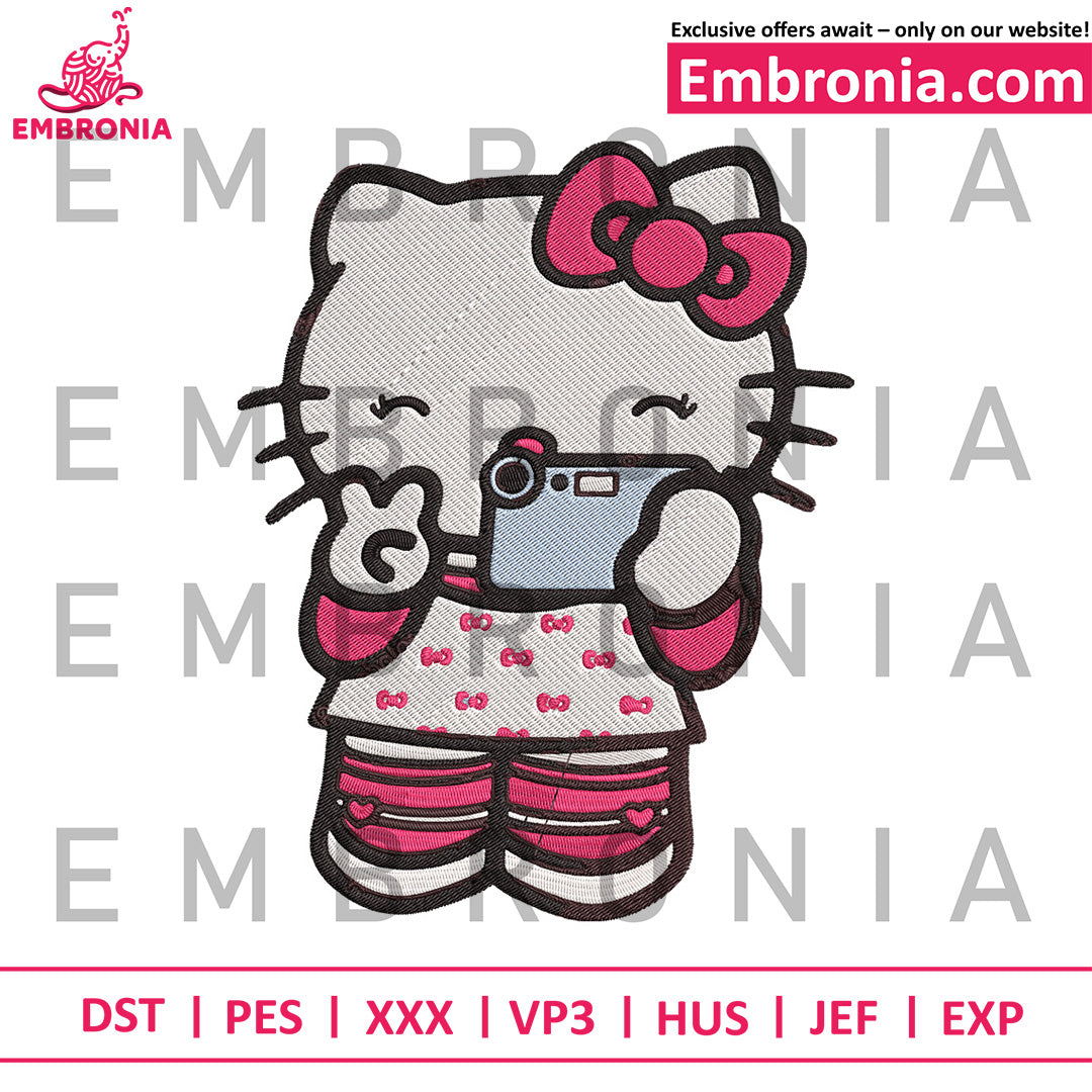 Hello kitty selfie embroidery