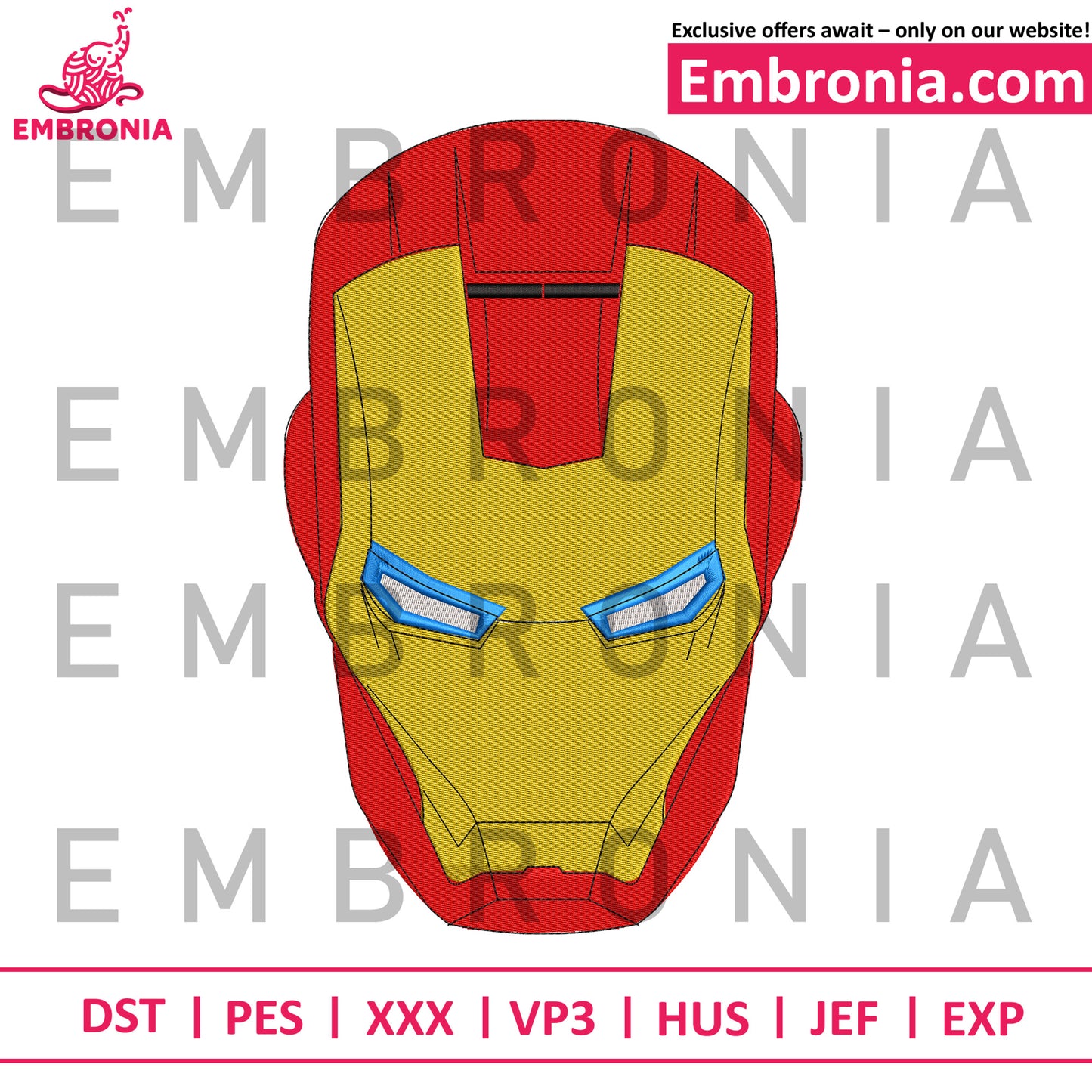 Iron man face embroidery design, ironman face embroidery, hero mask embroidery
