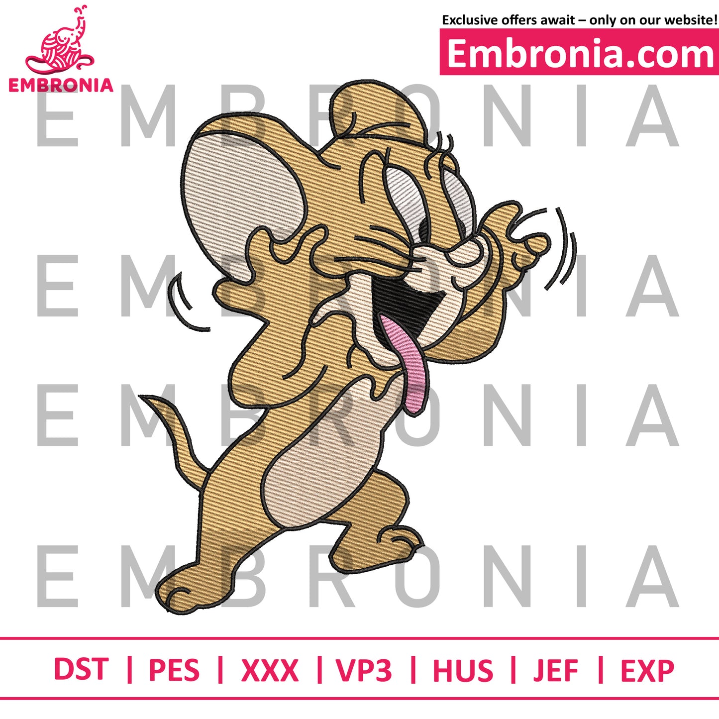 Jerry funny embroidery, tom and jerry embroidery, cute jerry embroidery