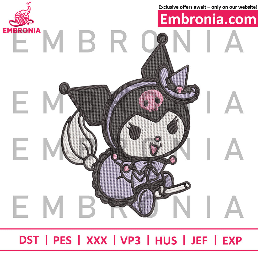 Kuromi cute embroidery, kuromi character embroidery, lovely kuromi embroidery