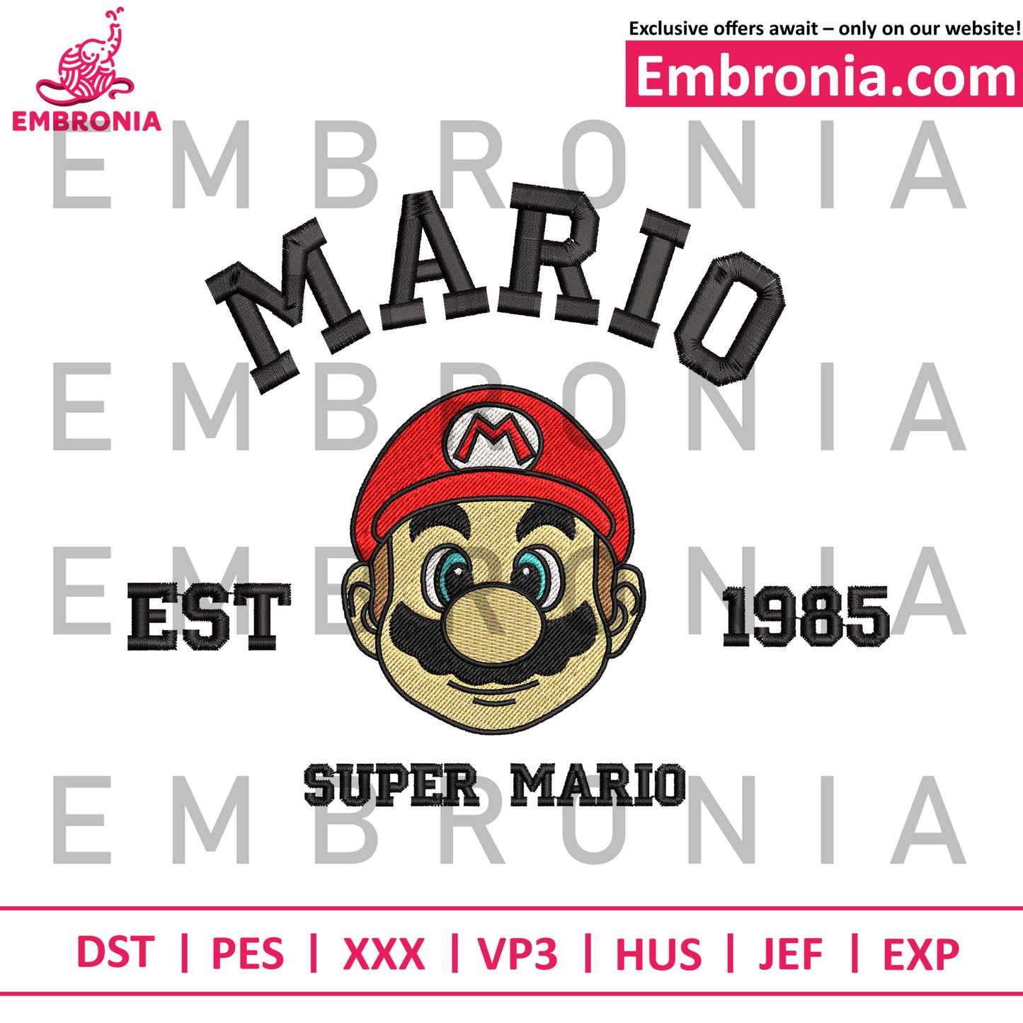 Mario est 1985 embroidery