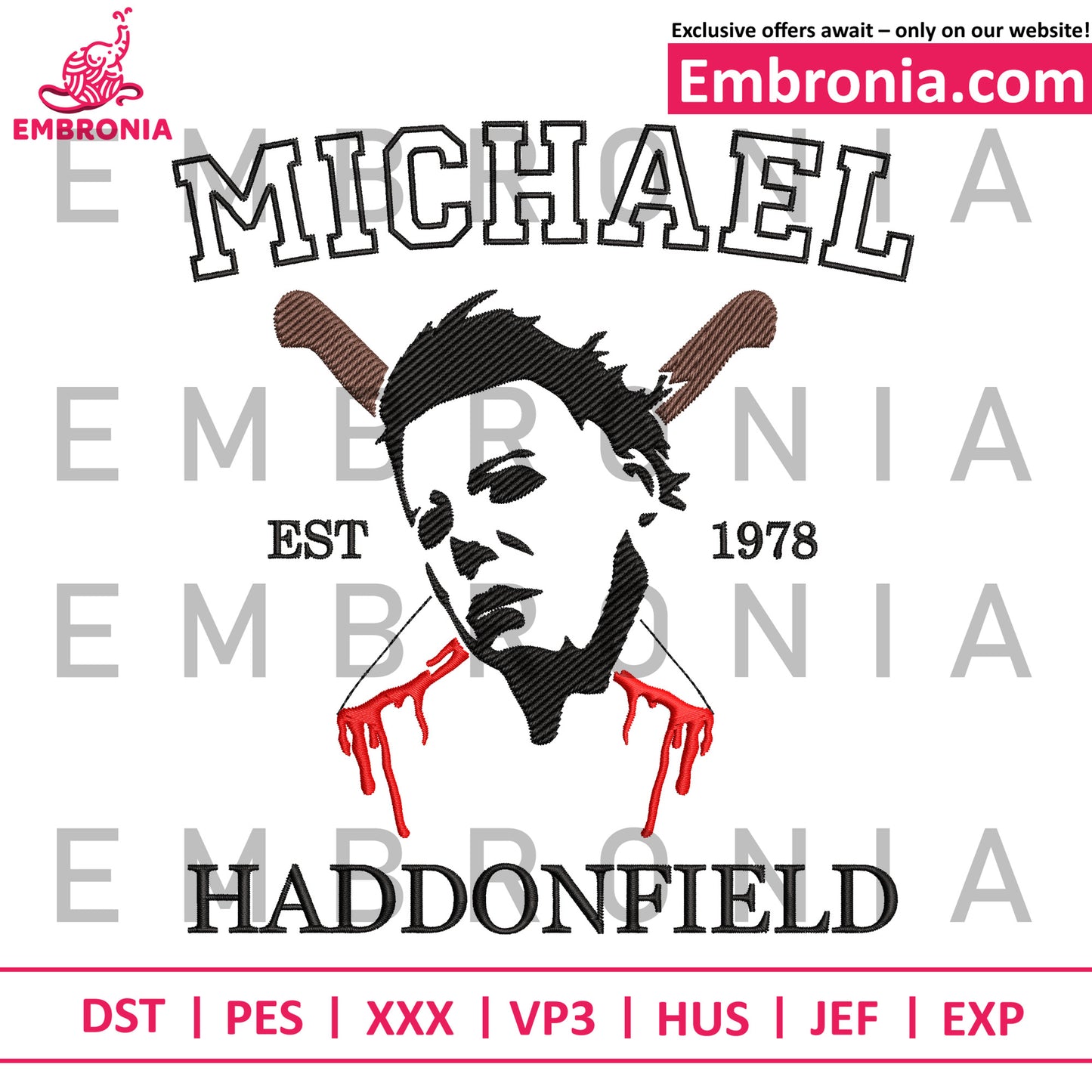 Michael est 1978 embroidery, hallloween embroidery, spooky embroidery