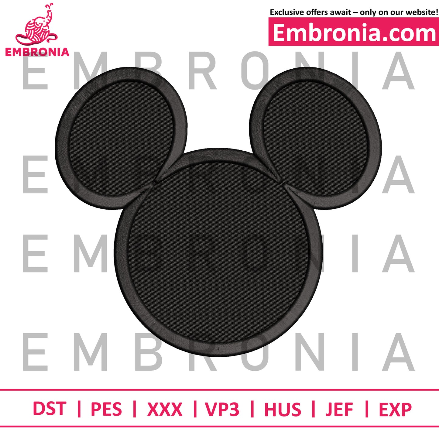 Mickey head black embroidery