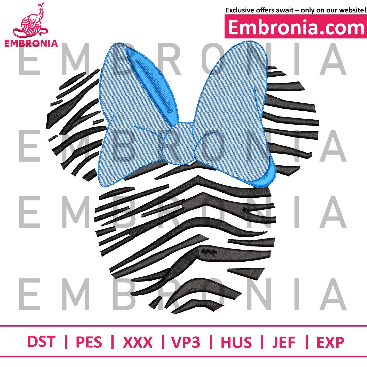 Minnie zebra embroidery design