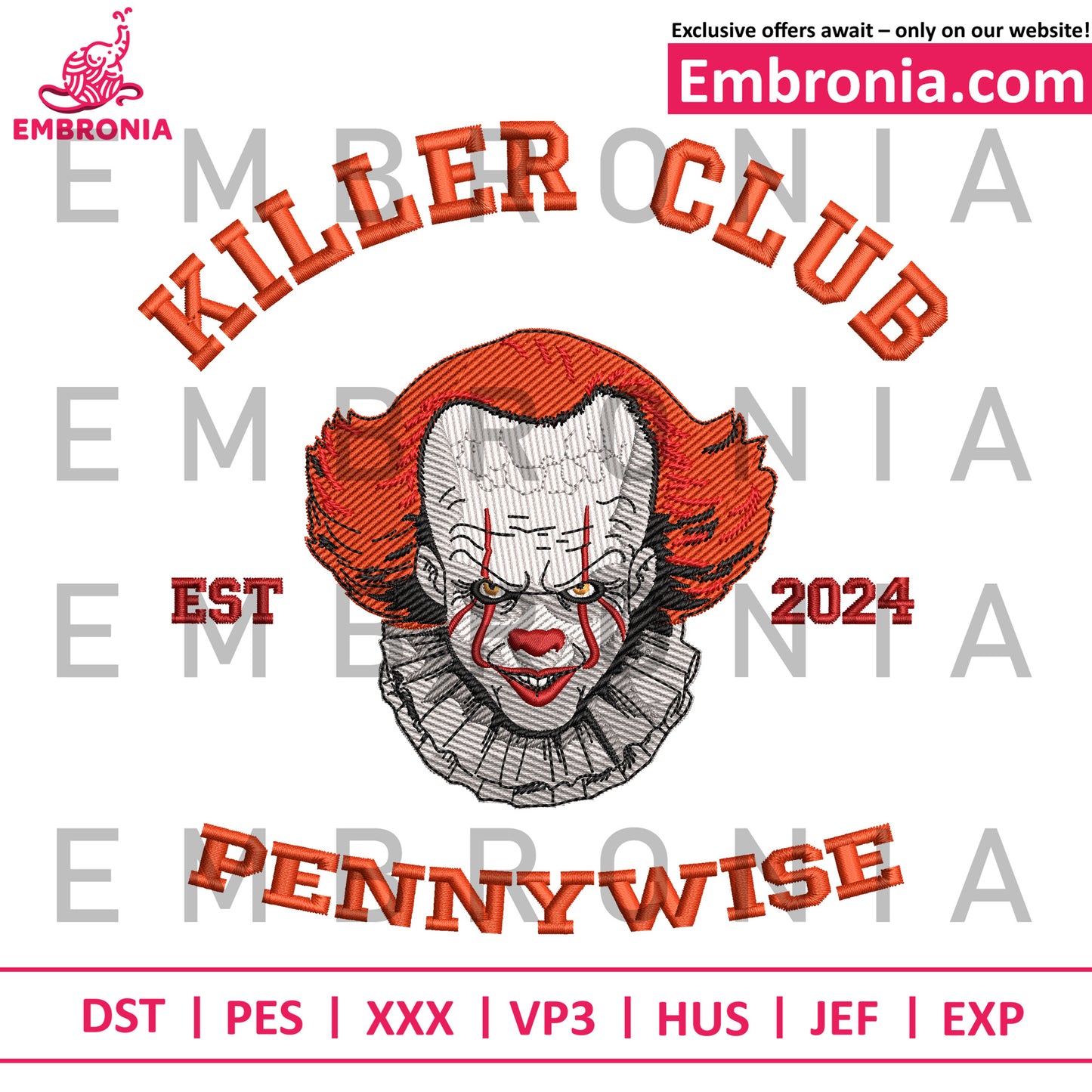 Pennywise killer club embroidery