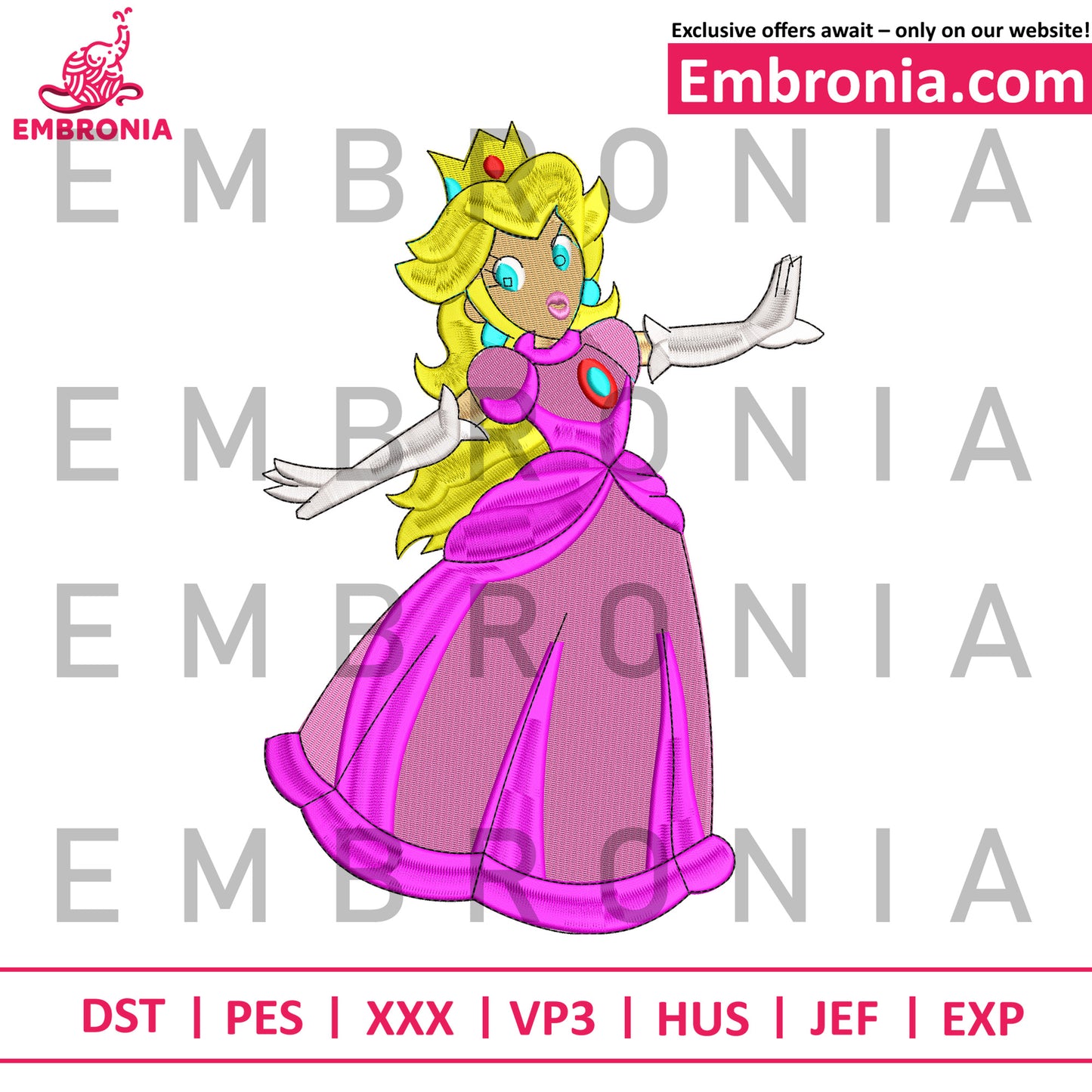 Princess peach embroidery design