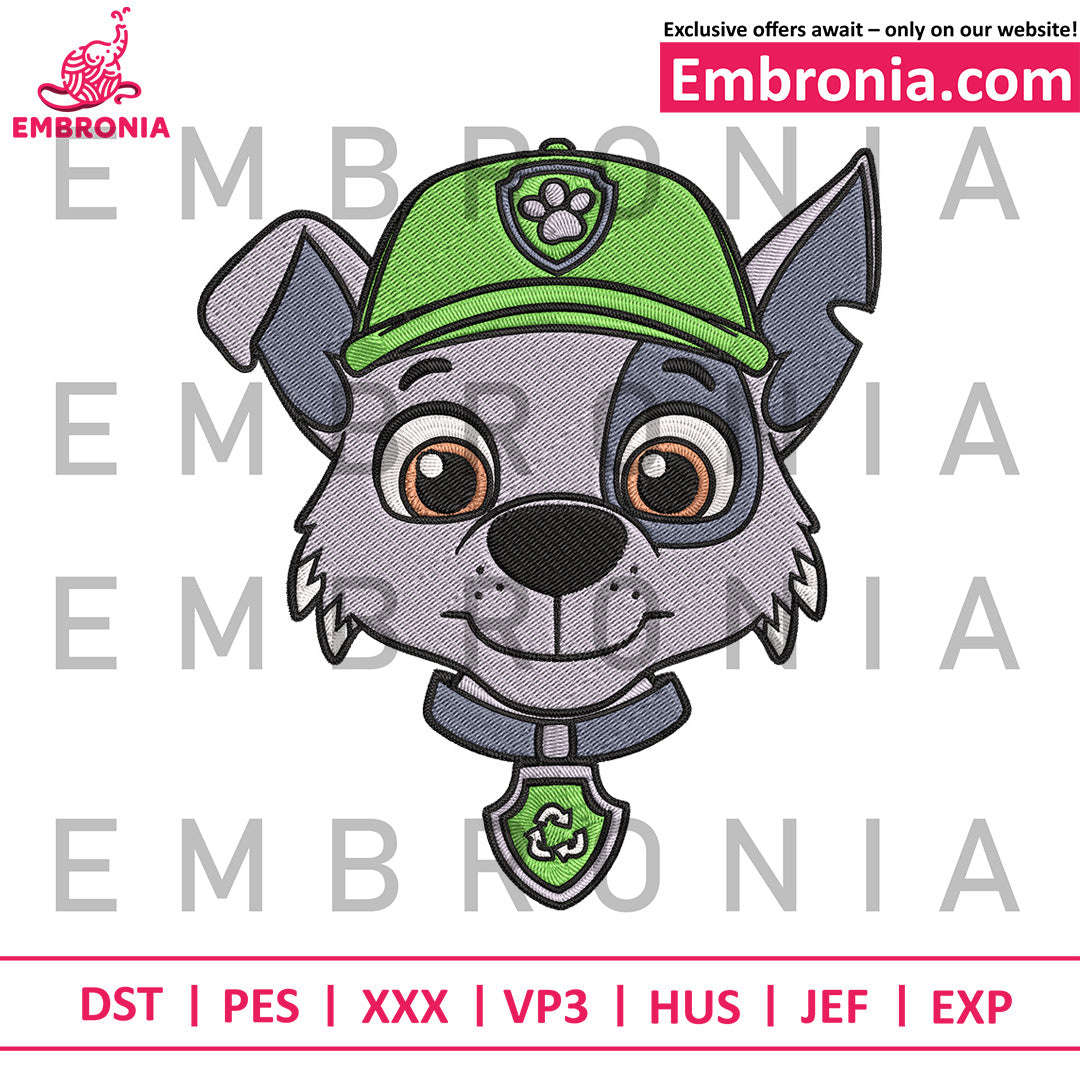 Rocky dog head embroidery