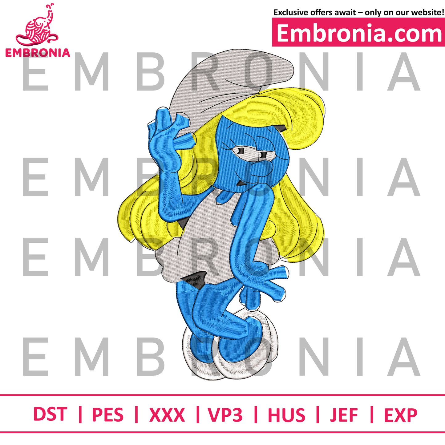 Smurfette embroidery