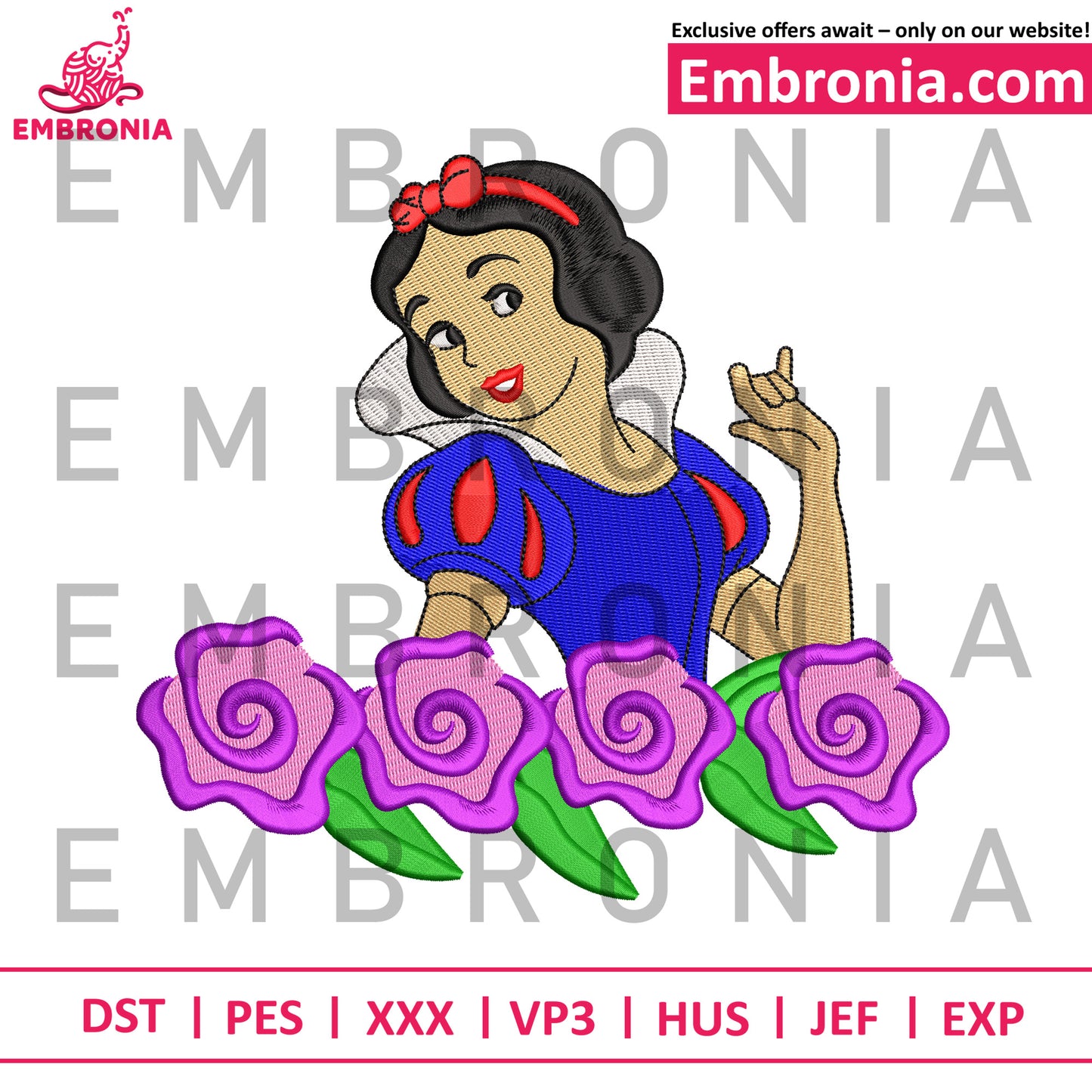 Snow white flower embroidery design