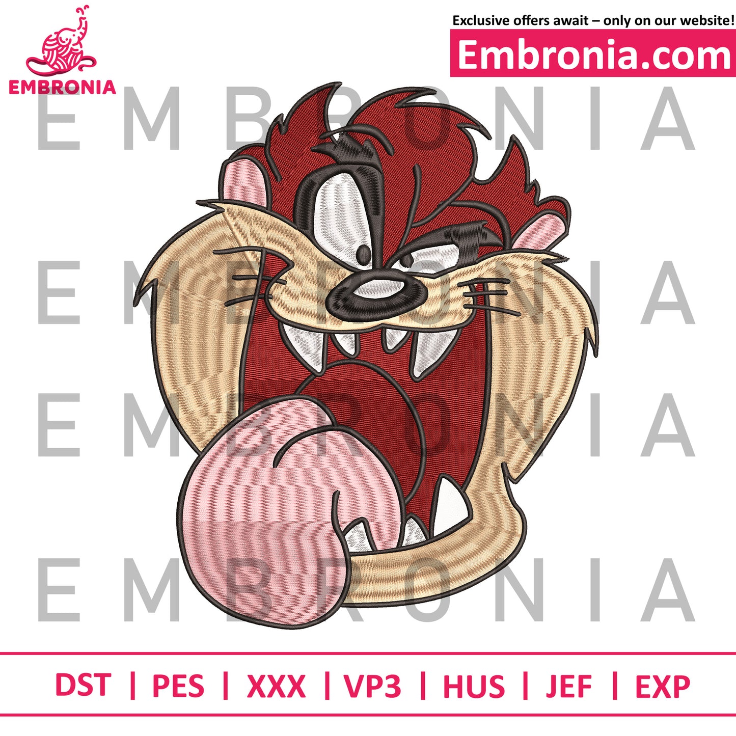 Tasmanian Devil face embroidery