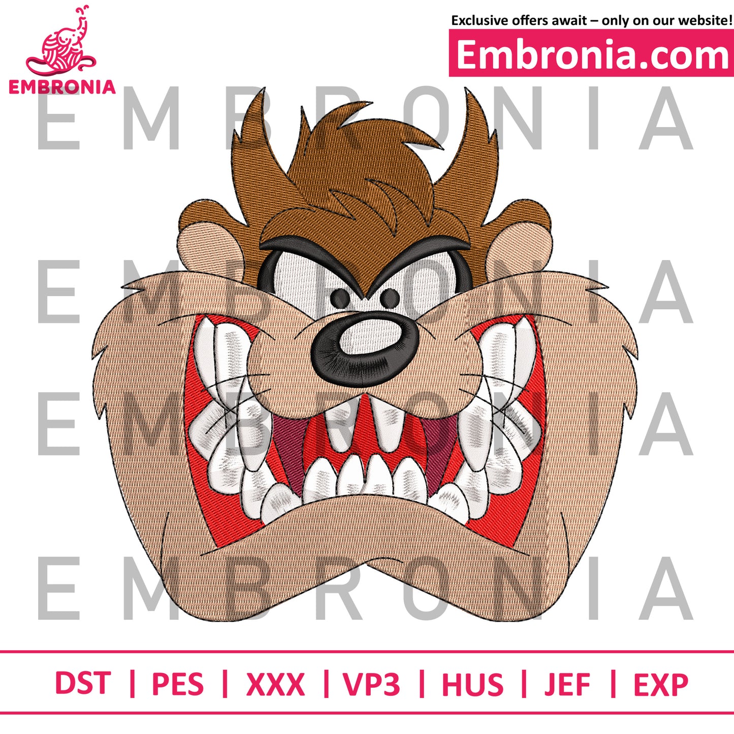 Taz-Mania face embroidery