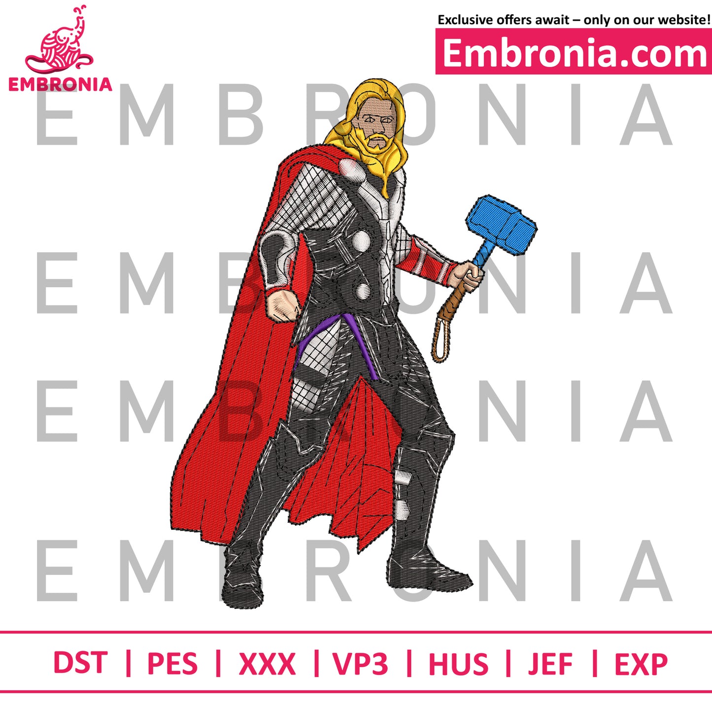 Thor embroidery design, thor patch embroidery, marvel hero embroidery
