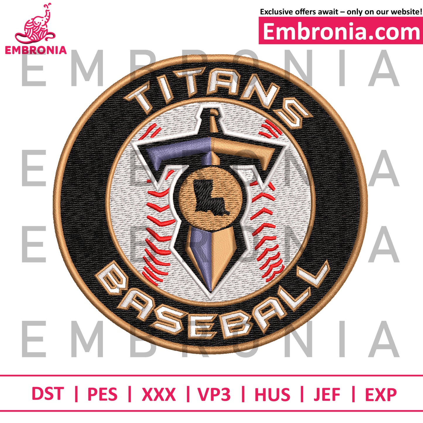 Titans baseball embroidery, titans patch embroidery, baseball design embroidery