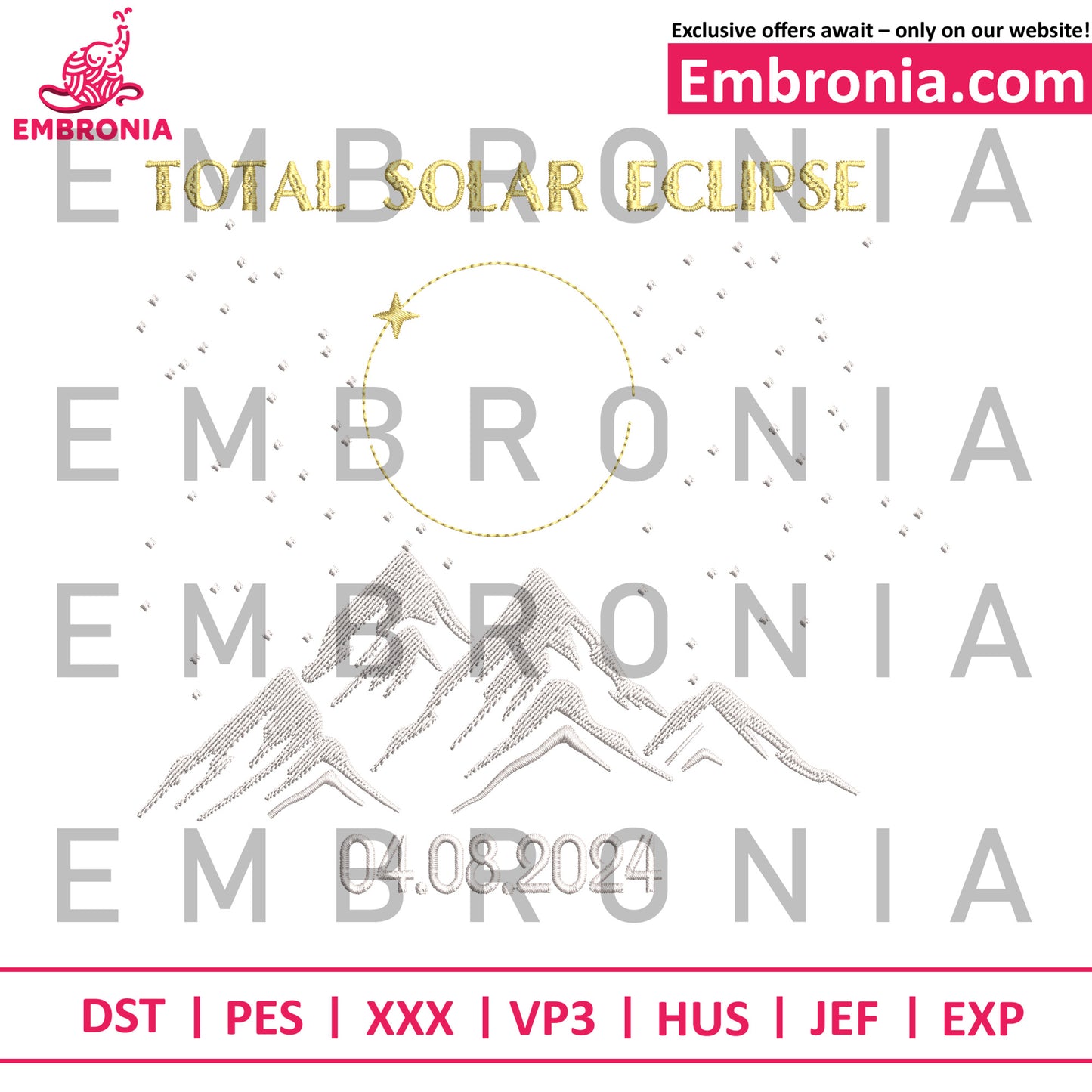 Total solar eclipse embroidery