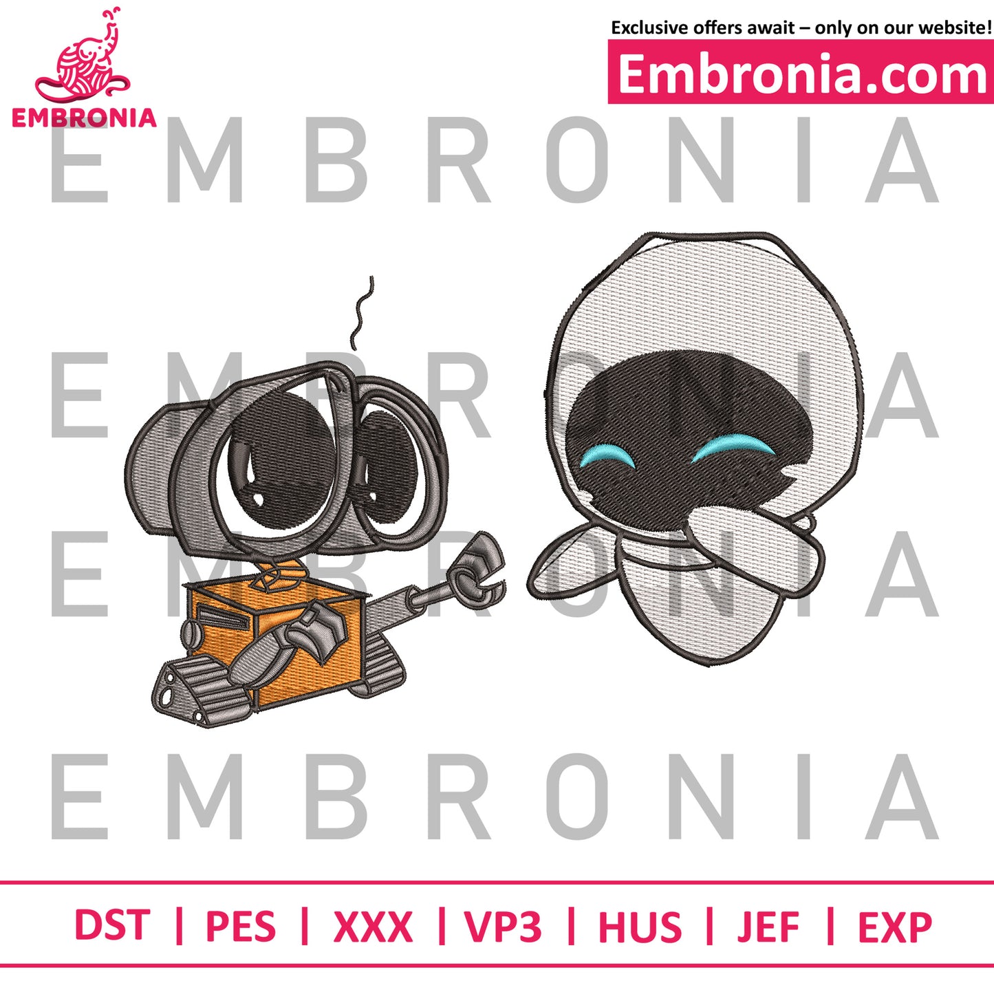 Wall-E And Eve chibi embroidey