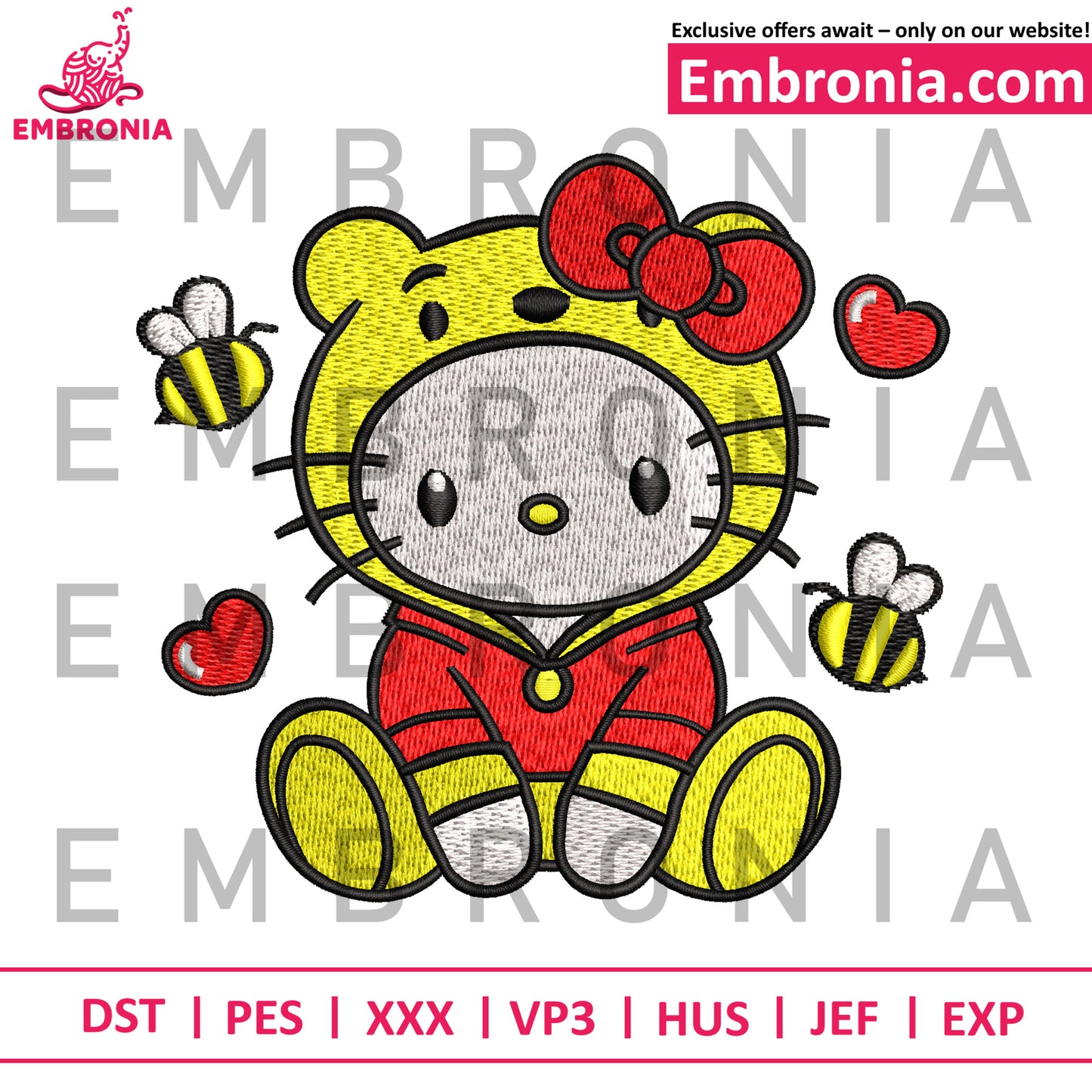 Yellow bear kitty embroidery