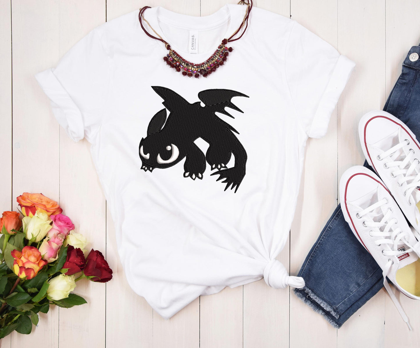 Toothless Dragon Embroidery Bundle, couple dragons toothless and Light Fury