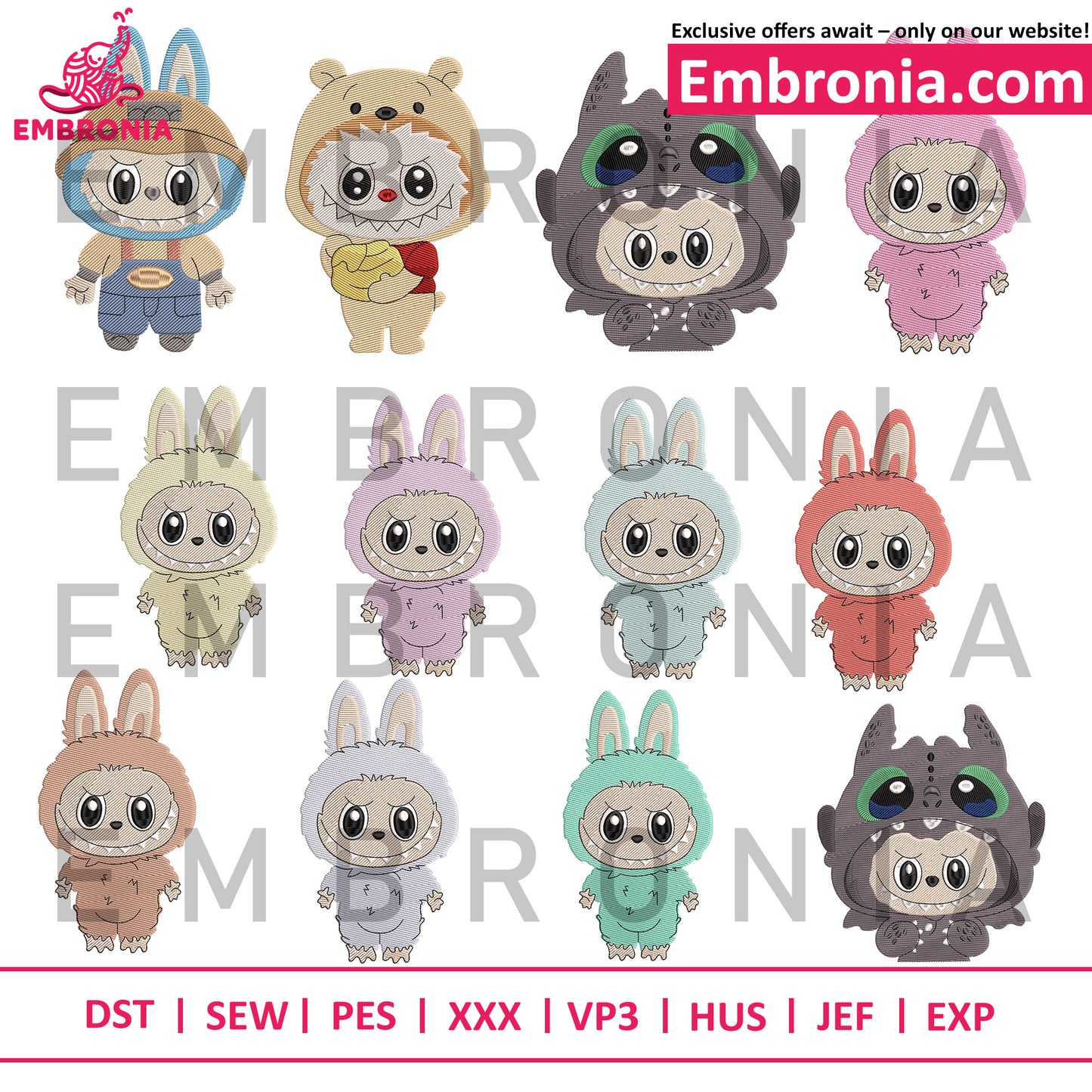 Labubu cute cartoon Embroidery bundle, Labubu Toys Monster embroidery