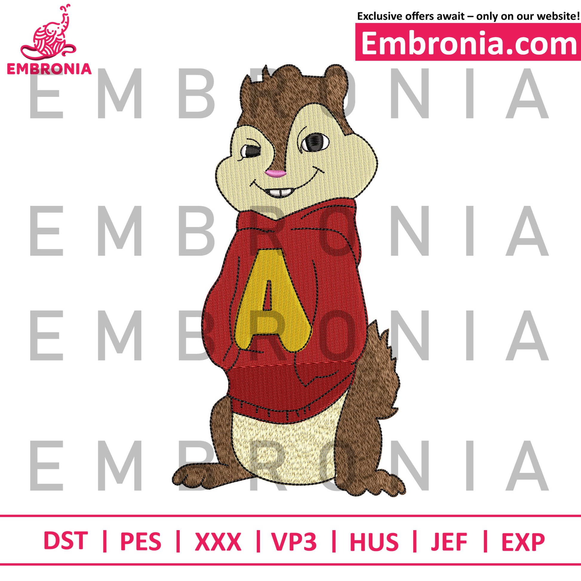 Alvin chipmunk embroidery
