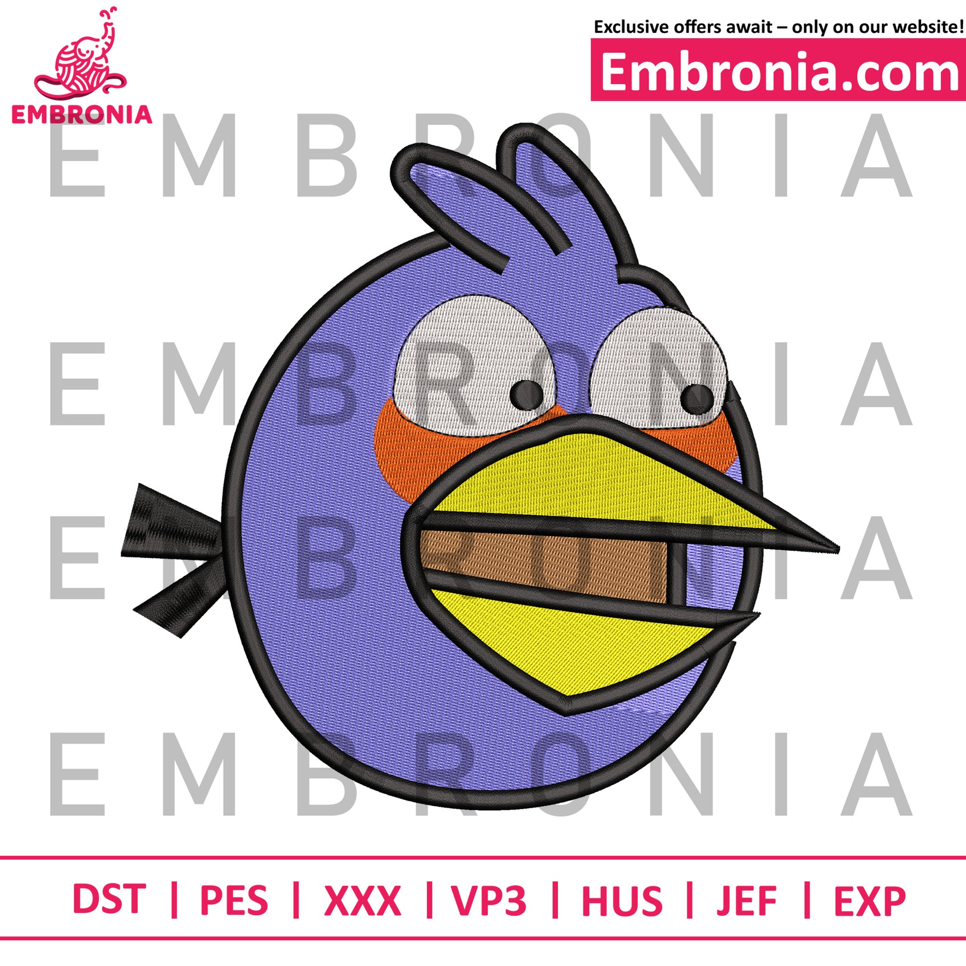 Angry birds blues embroidery