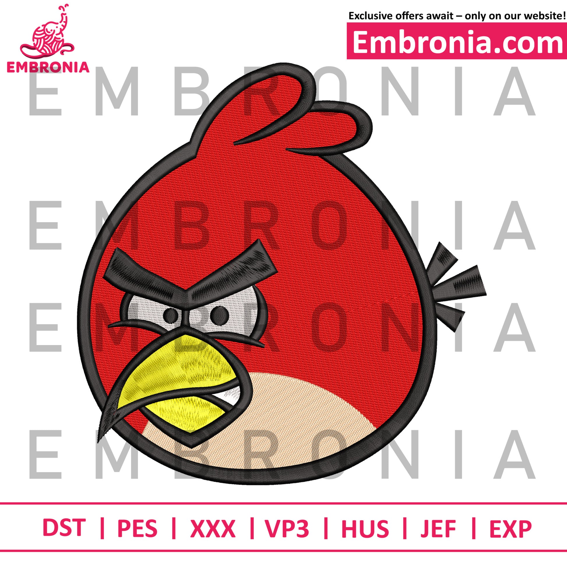 Angry birds red embroidery design