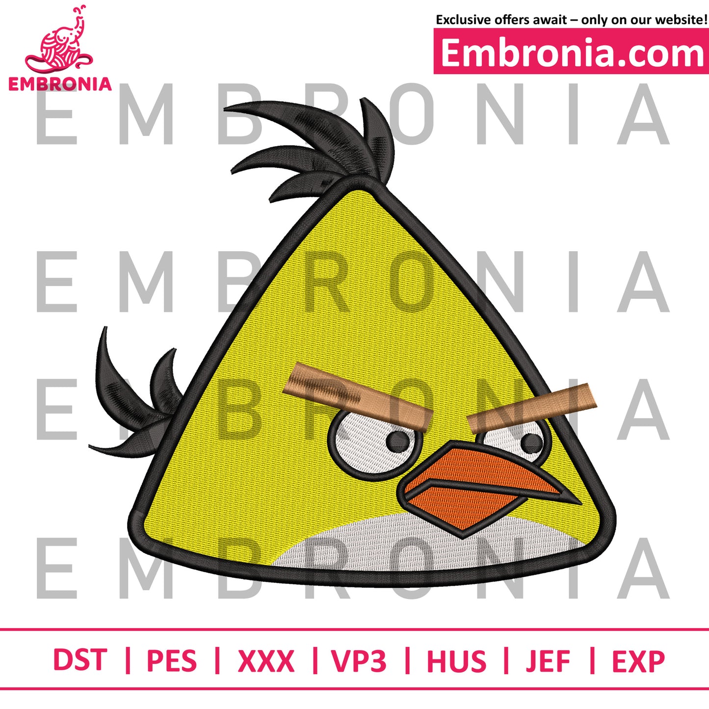 Angry birds yellow embroidery design