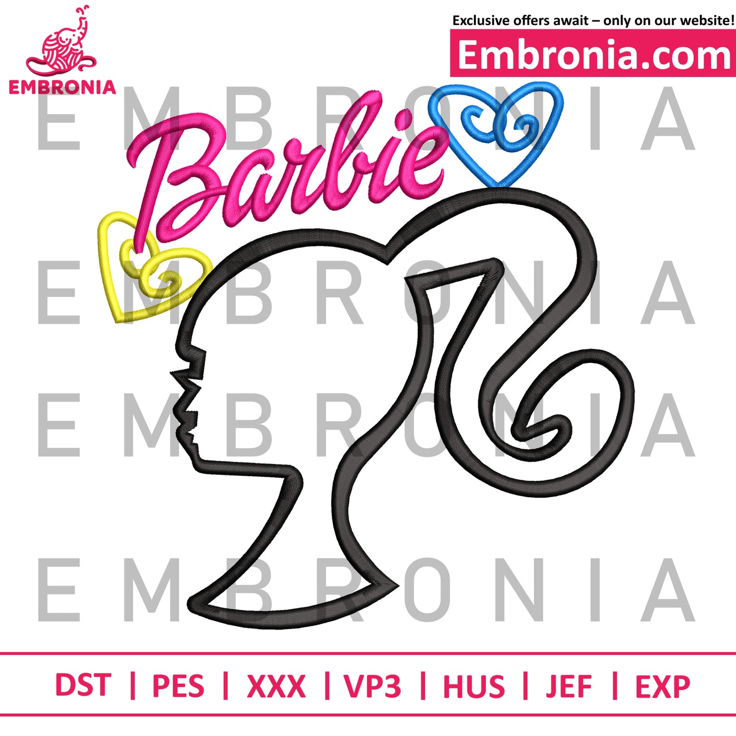 Barbie girl logo embroidery design
