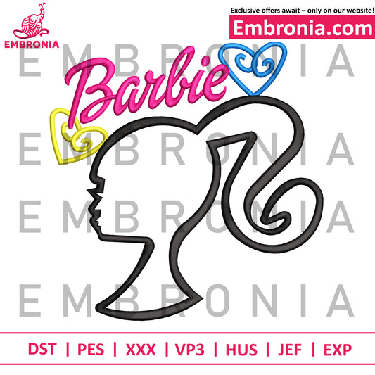 Barbie girl logo embroidery design