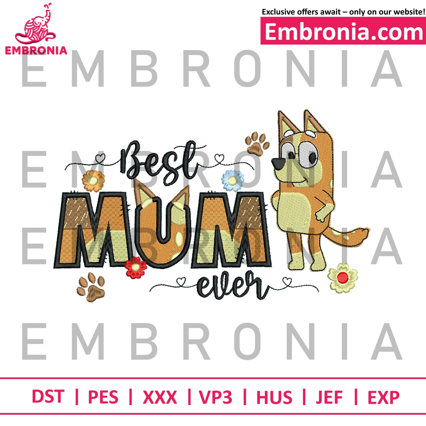 Best mum ever embroidery, sweet family vibe embroidery, loving message style embroidery