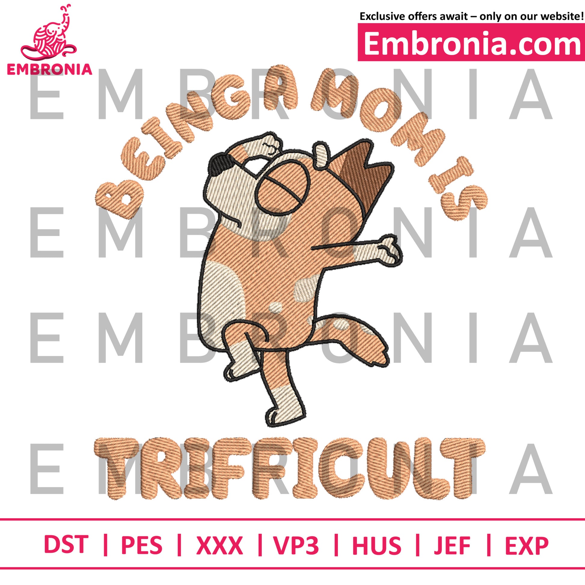 Bingo being a mom embroidery